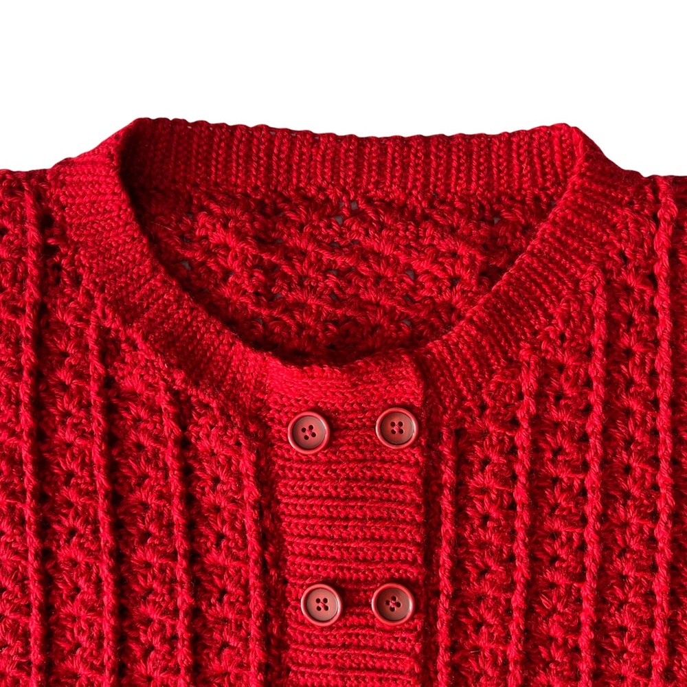 Handmade Red Crochet Knit Sweater | Approx L